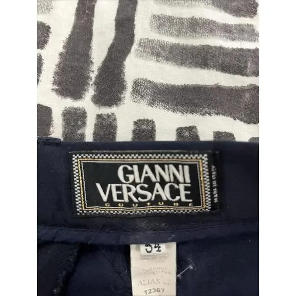 VTG GIANNI VERSACE COUTURE MENS DRESS PANTS NAVY BLUE 34x31 ITALY WOOL VGC!